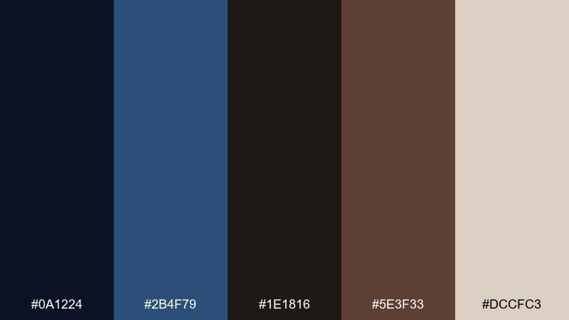 noir latte blue dark brown color palette with hex codes