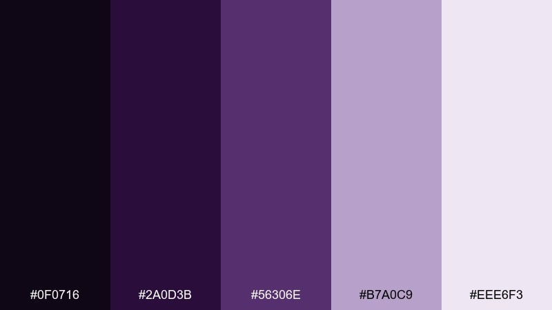 noir lavender dark violet color palette with hex codes