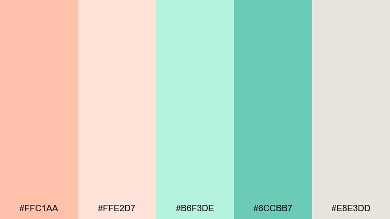 nordic pastels peach mint color palette with hex codes