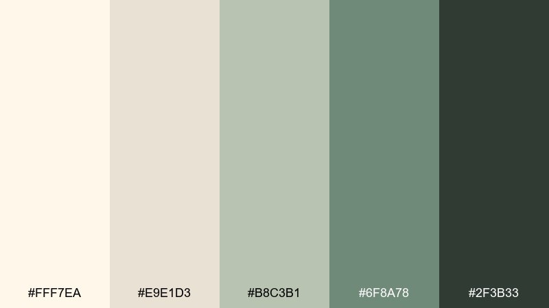 oatmilk sage white ivory color palette with hex codes
