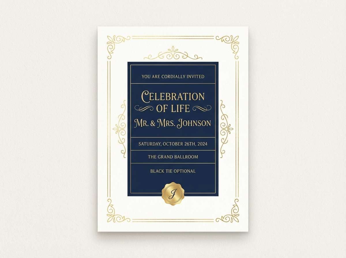 navy and gold invitation