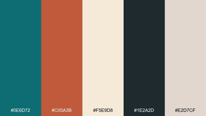 ocean brick teal rust color palette with hex codes