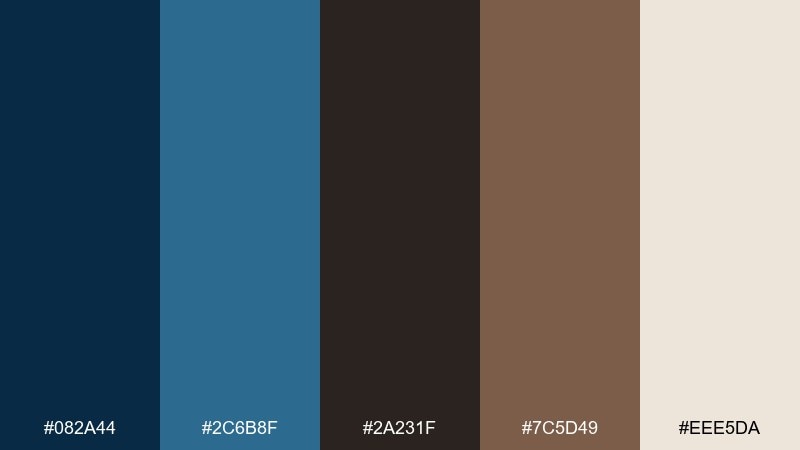 ocean cabin blue dark brown color palette with hex codes