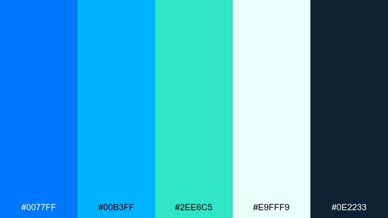 ocean glass electric blue color palette with hex codes
