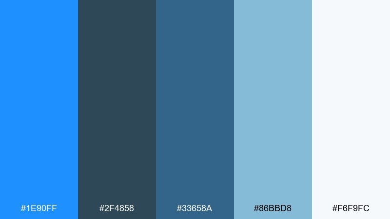 ocean slate dodger blue color palette with hex codes