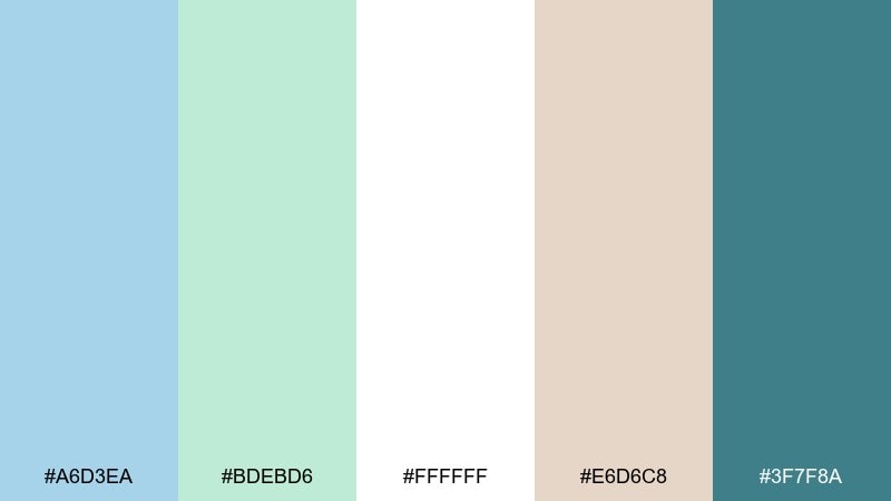 oceanfoam stationery blue pastel green color palette with hex codes