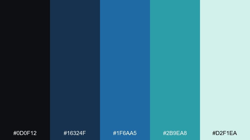 oceanic minimal black blue green color palette with hex codes