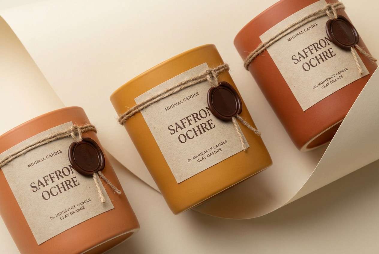 saffron clay candle packaging