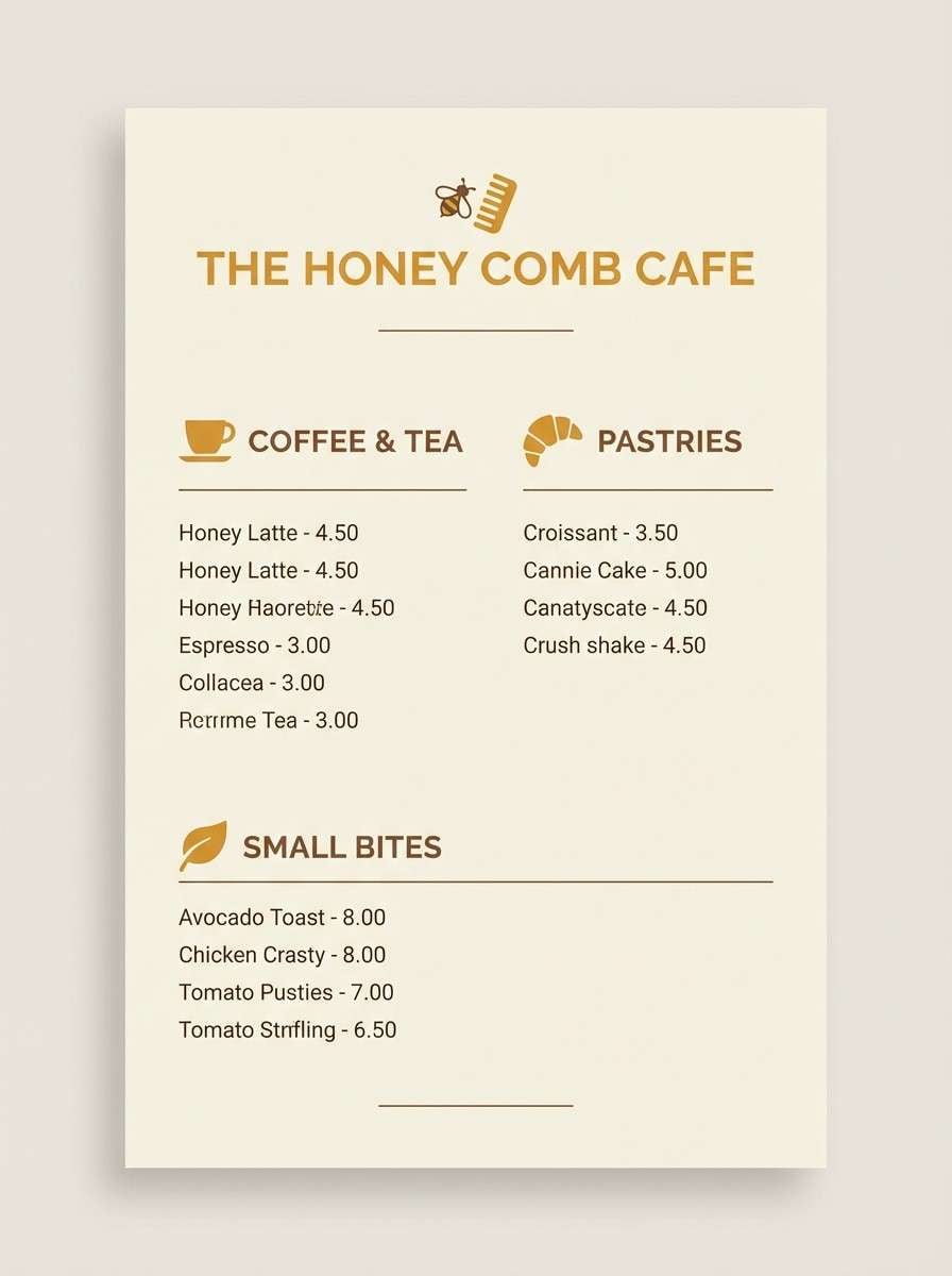 honeyed wood cafe menu