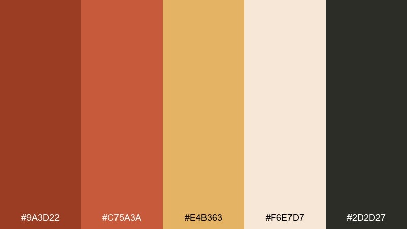 ochre hearth red rust color palette with hex codes