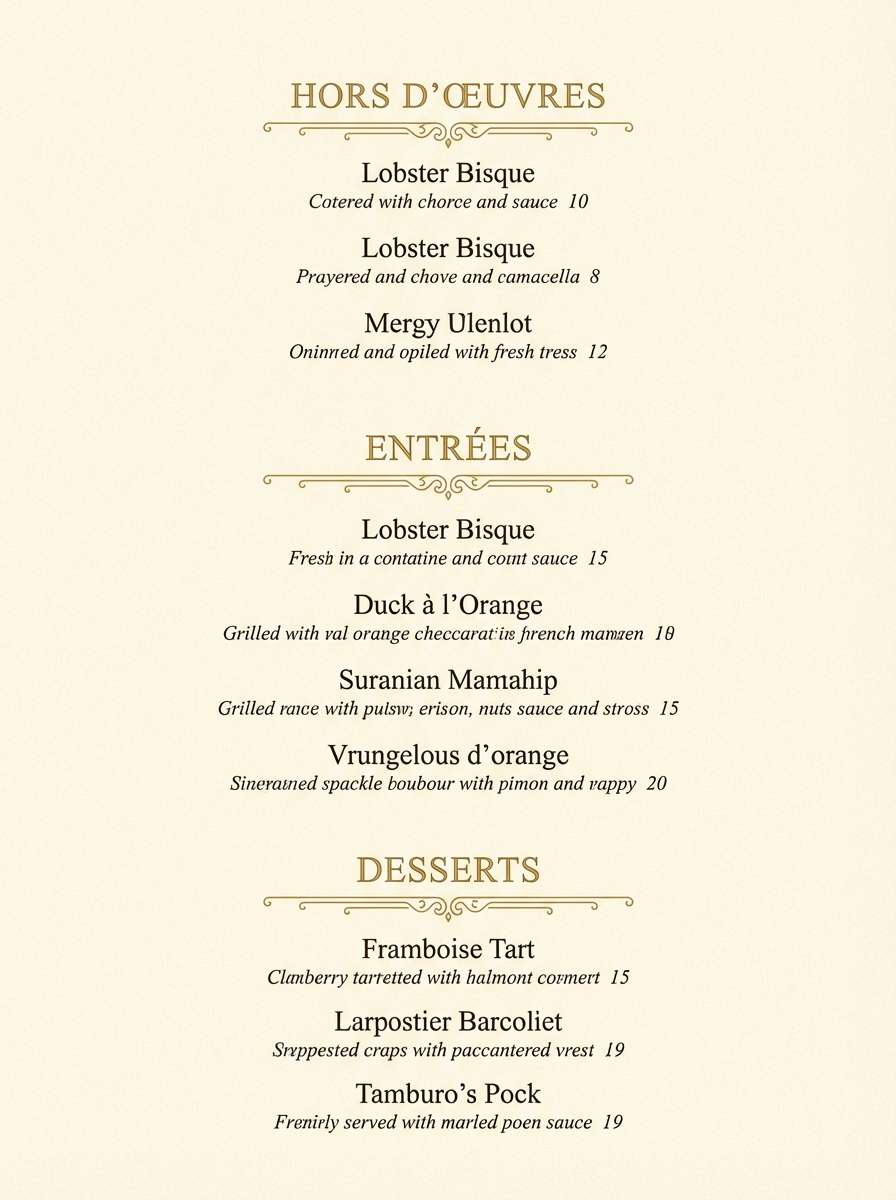 fine dining menu design