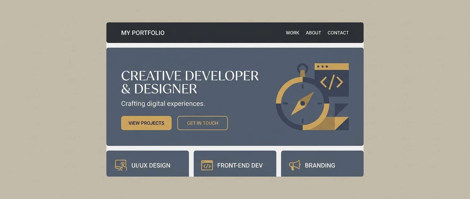 dark portfolio website mockup