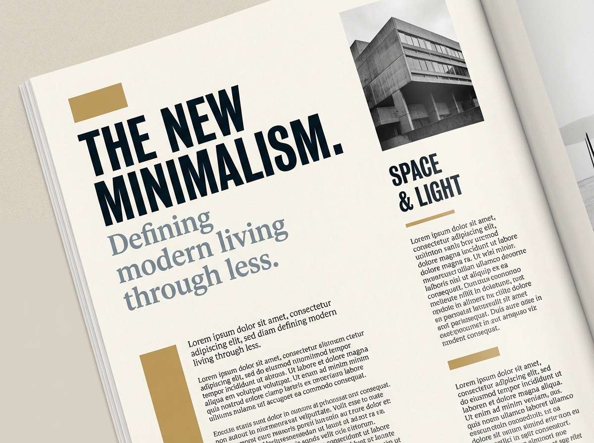 editorial layout with gold accents