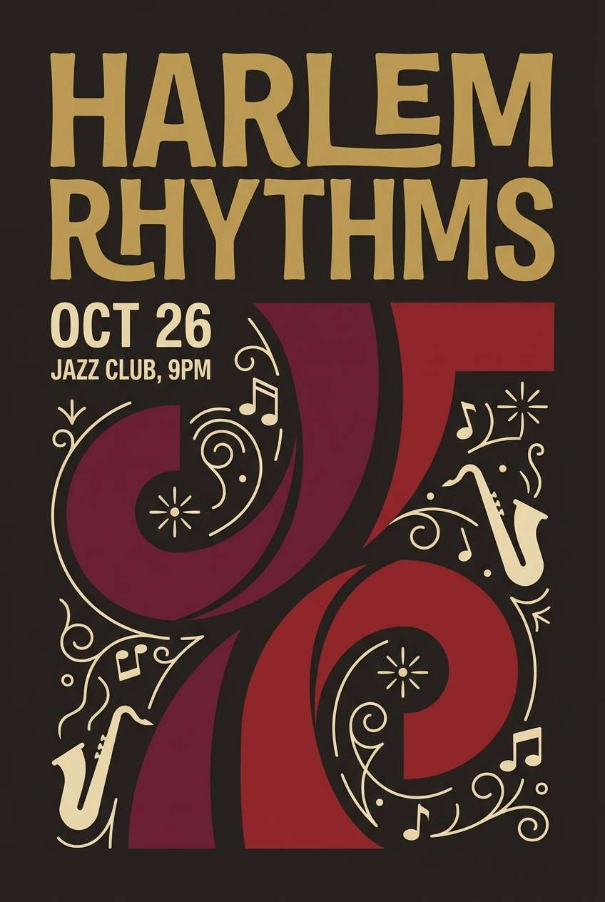 jazz poster in gold and burgundy