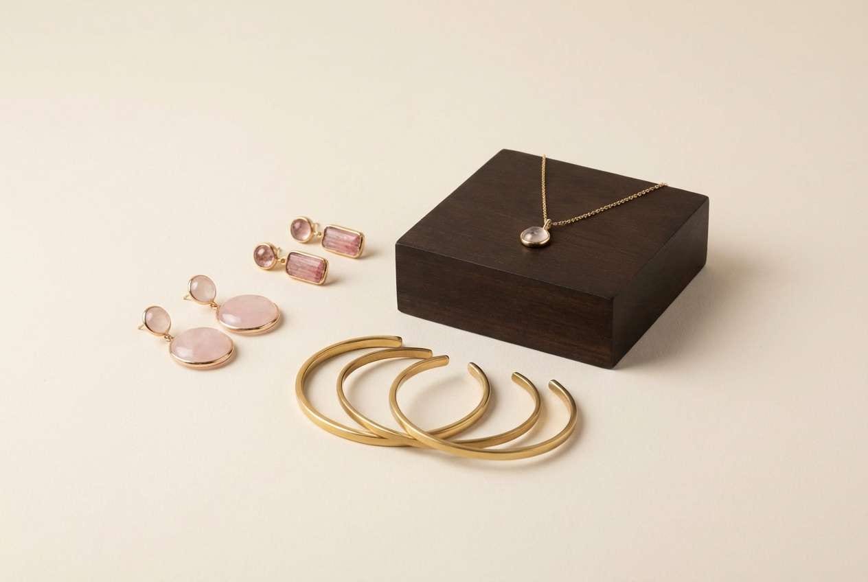 blush and brass jewelry