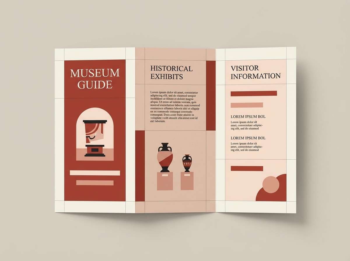 museum brochure in brick reds