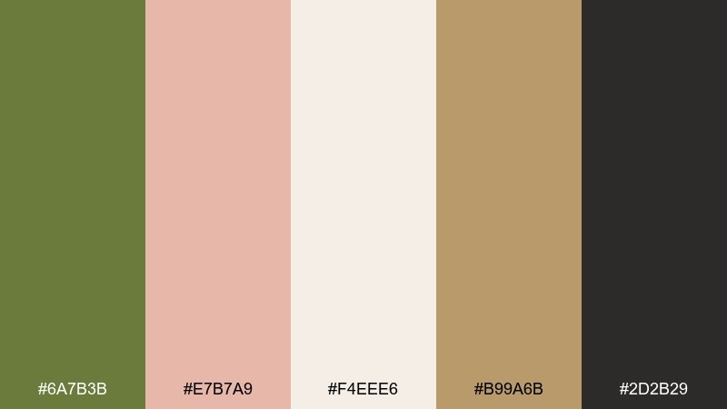 olive and blush balance color palette with hex codes