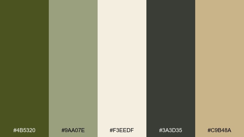 olive and cream studio color palette with hex codes