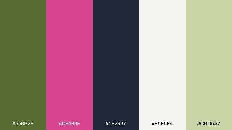 olive and fuchsia modern complementary color scheme with hex codes