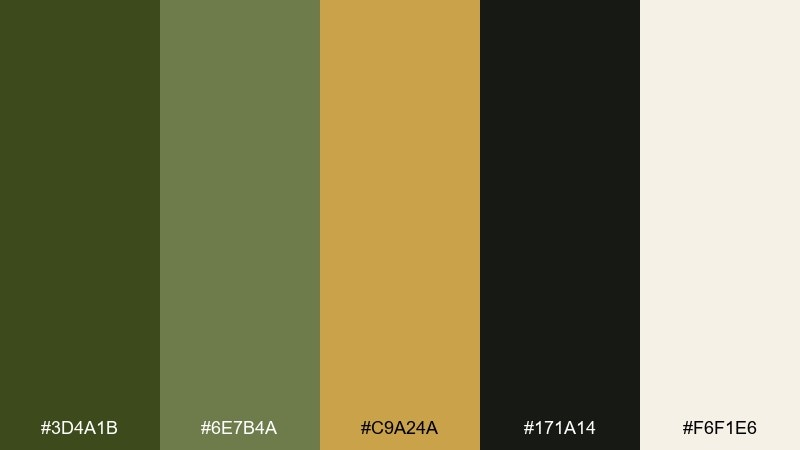 olive and gold luxe color palette with hex codes