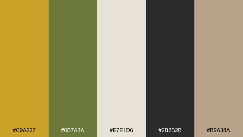 olive and mustard minimal color palette with hex codes