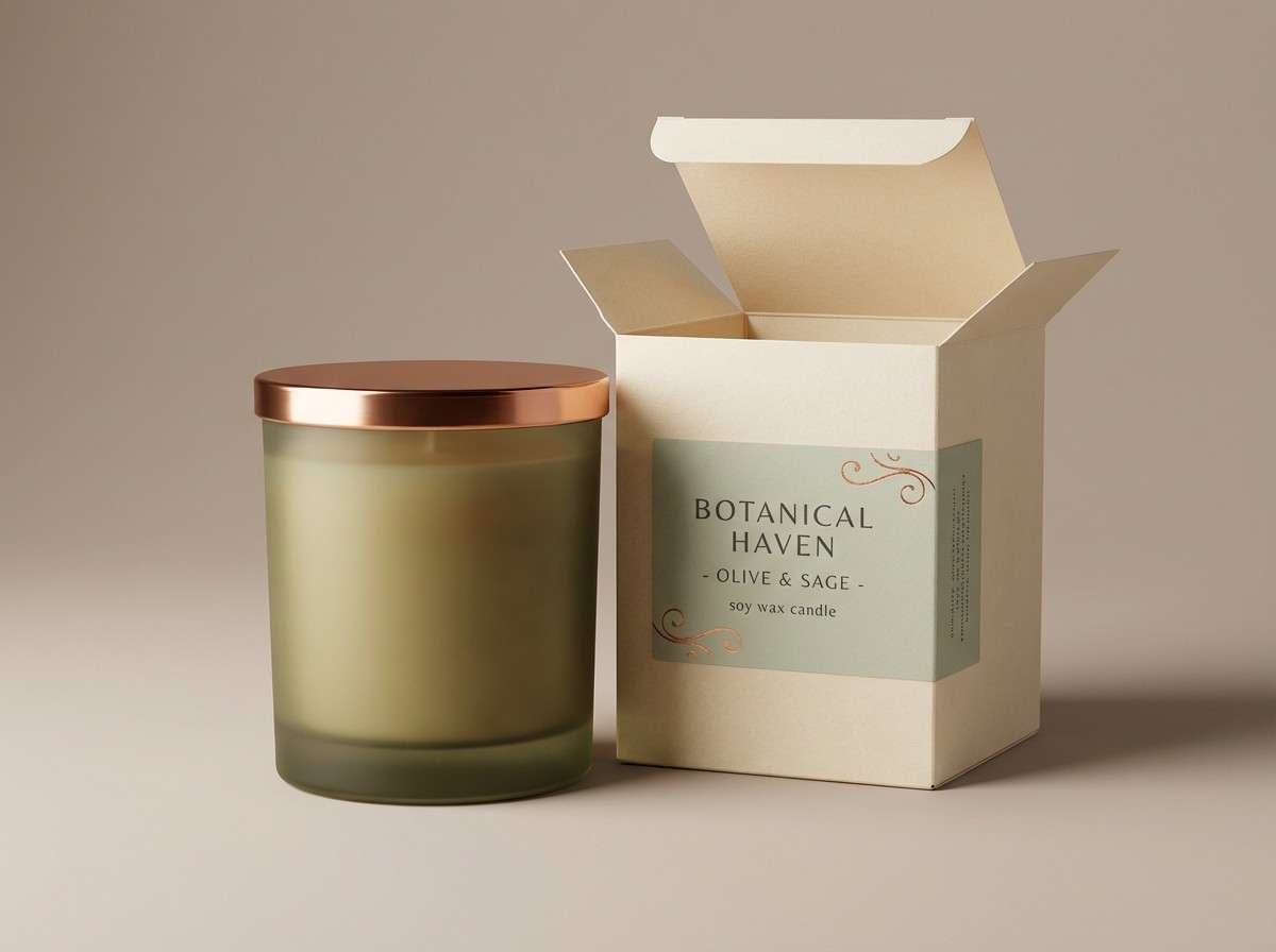 olive copper candle packaging