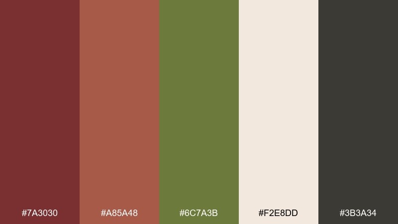 olive courtyard tuscan red color palette with hex codes