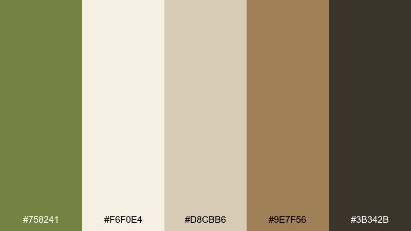 olive cream cottage color palette with hex codes
