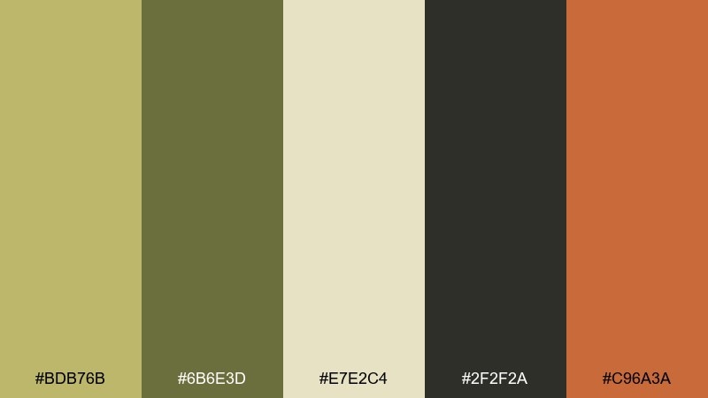 olive dune minimal dark khaki color palette with hex codes