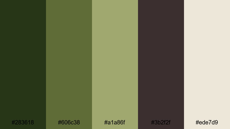 olive espresso color palette with hex codes