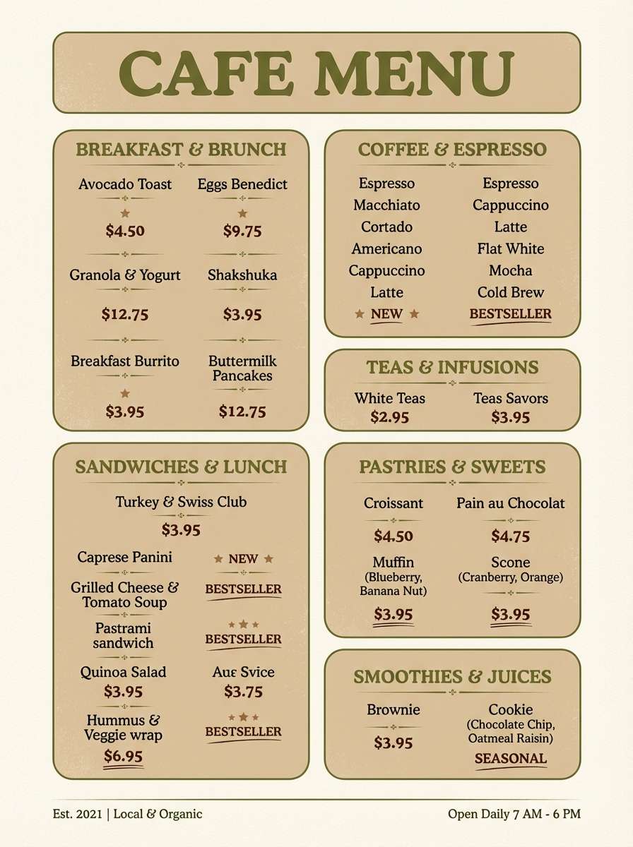 olive cafe menu poster
