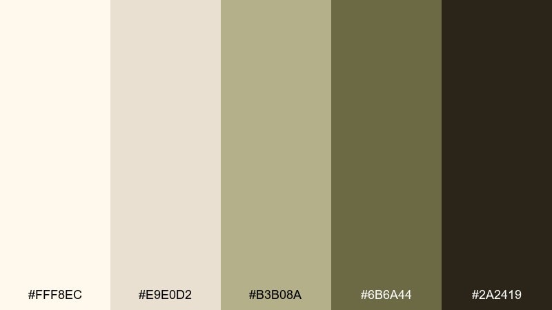 olive espresso white ivory color palette with hex codes