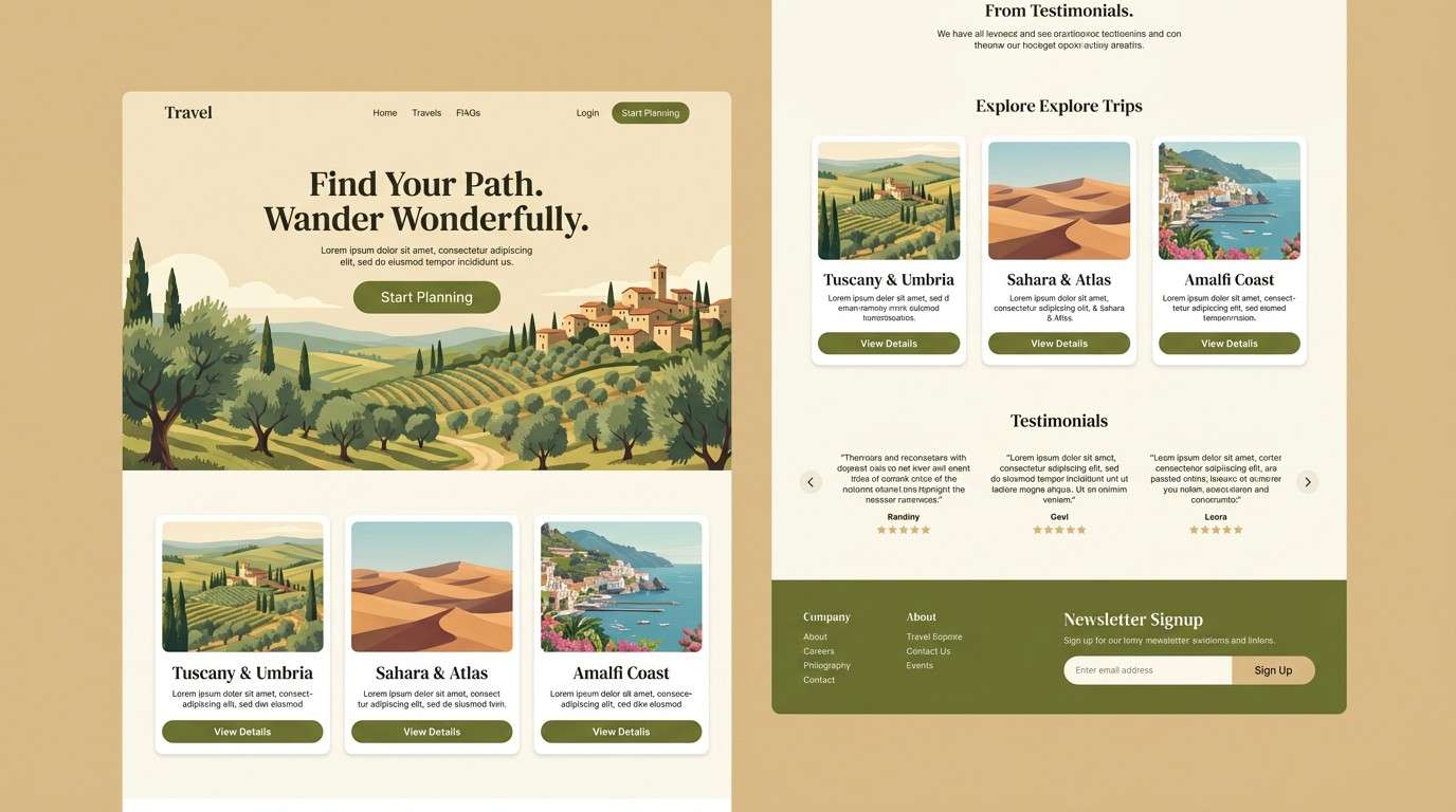 travel landing ui mockup