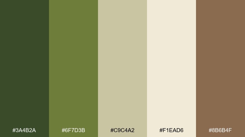 olive grove botanical color palette with hex codes