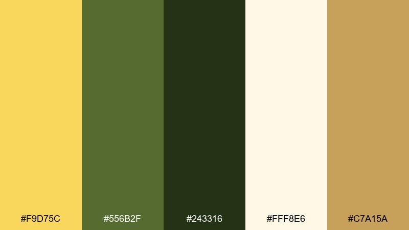 olive lantern yellow and dark green combination with hex codes