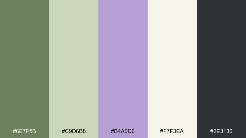 olive lilac editorial green and lavender combination with hex codes