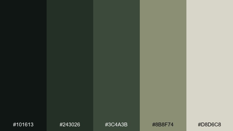 olive night army color palette with hex codes