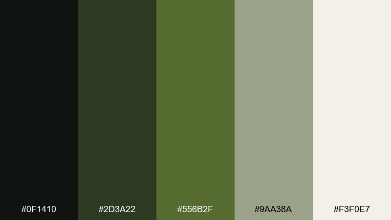 olive nightfall color palette with hex codes