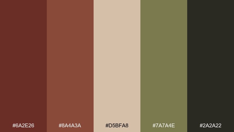 olive orchard burnt umber color palette with hex codes