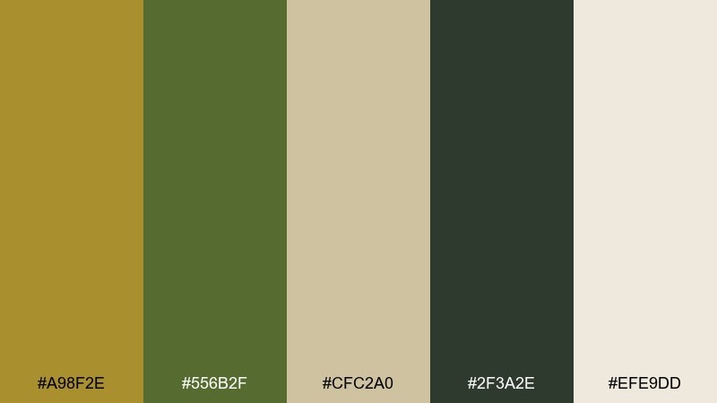 olive patina brass color palette with hex codes
