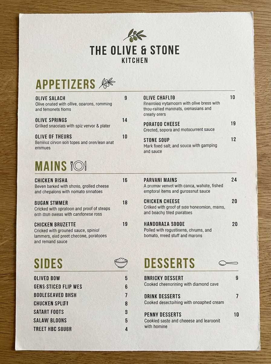 olive restaurant menu design