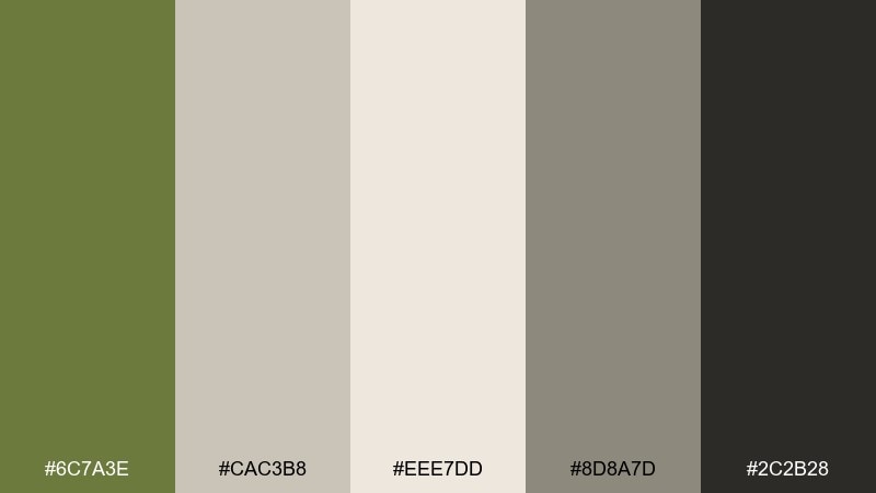 olive stone neutrals color palette with hex codes