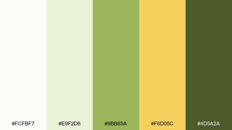 olive sunbeam white green yellow color palette with hex codes