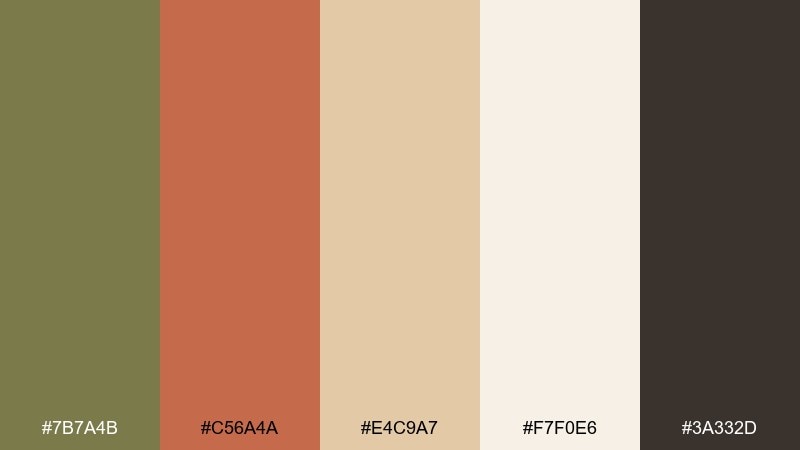 olive terracotta color palette with hex codes