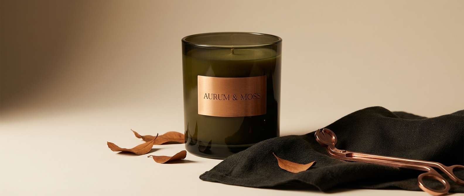 luxury candle ad in olive