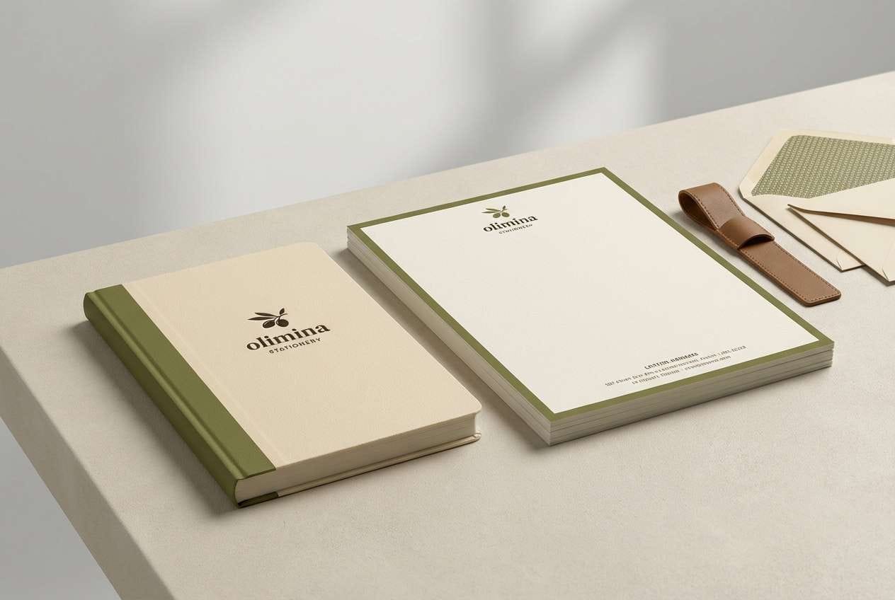vintage stationery in earthy greens
