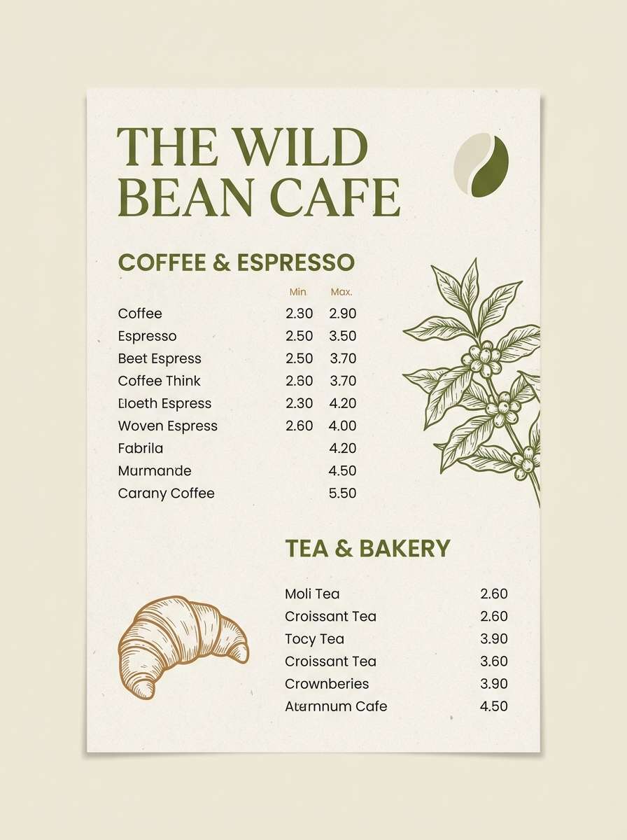 rustic cafe menu design