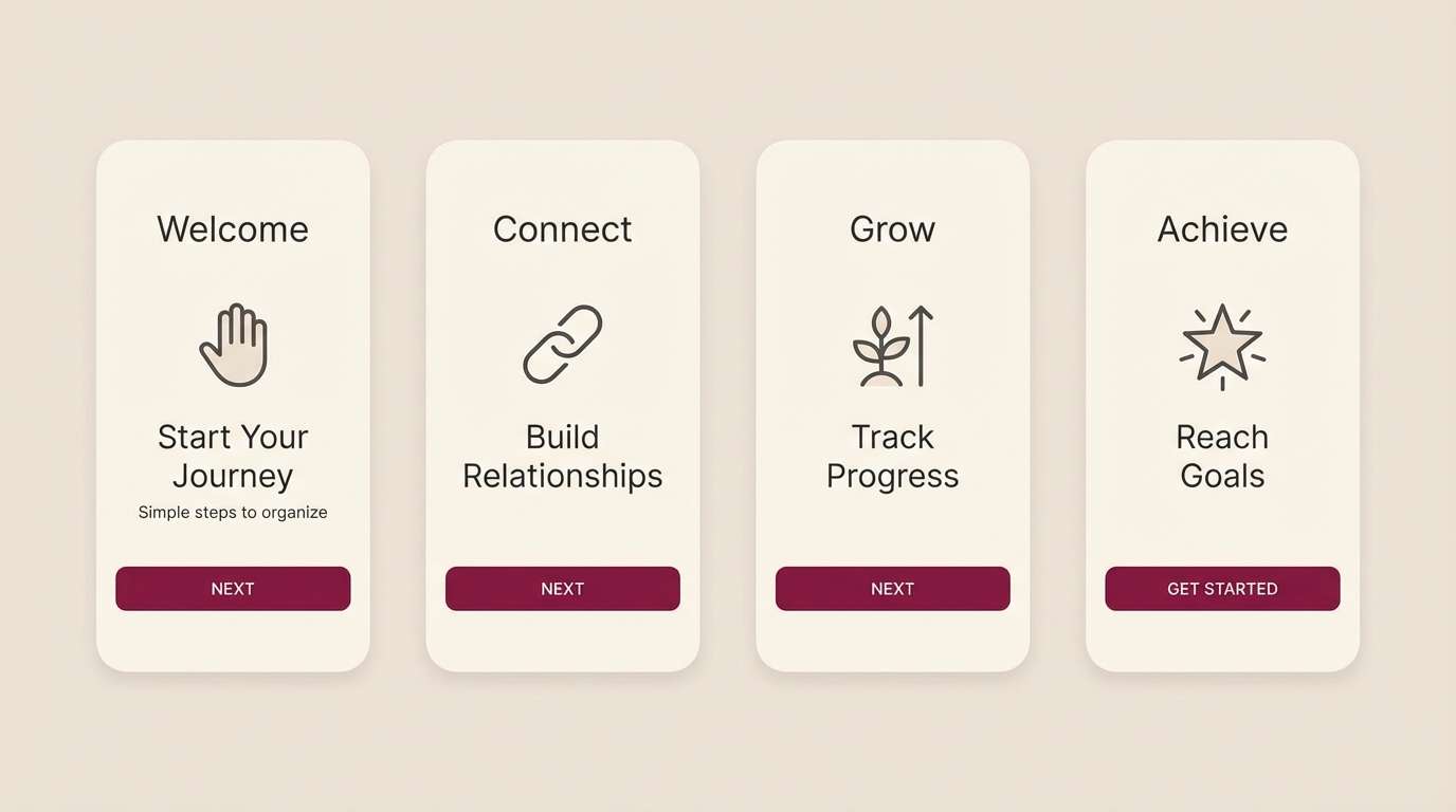 warm onboarding ui screens