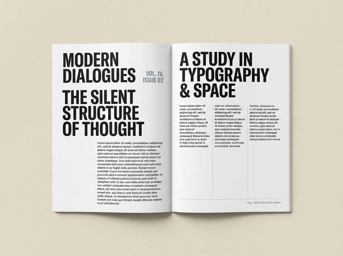 minimal editorial spread layout