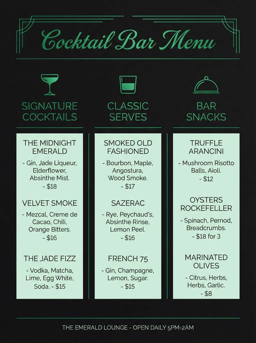 cocktail menu design